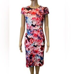Betsy Johnson Floral Print Scuba Midi Sheath Multicolor Dress size 2
